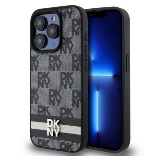 DKNY&nbsp;PU Leather Checkered Pattern and Stripe Case for iPhone 14 Pro Black