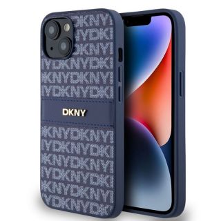 DKNY&nbsp;PU Leather Repeat Pattern Tonal Stripe Case for iPhone 14 Blue