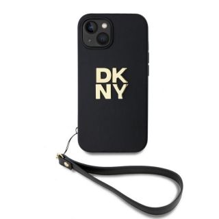 DKNY&nbsp;PU Leather Stack Logo Wrist Strap Case for iPhone 14 Black