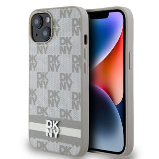 DKNY&nbsp;PU Leather Checkered Pattern and Stripe Case for iPhone 14 Beige