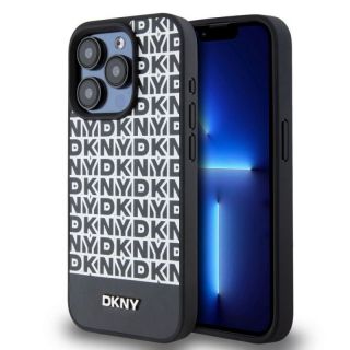 DKNY&nbsp;PU Leather Repeat Pattern Bottom Stripe MagSafe Case for iPhone 13 Pro Max Black