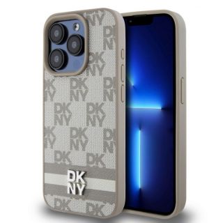 DKNY&nbsp;PU Leather Checkered Pattern and Stripe Case for iPhone 13 Pro Max Beige