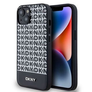 DKNY&nbsp;PU Leather Repeat Pattern Bottom Stripe MagSafe Case for iPhone 13 Black