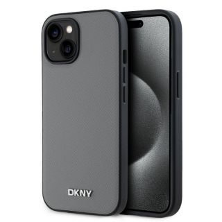 DKNY&nbsp;PU Leather Silver Metal Logo Magsafe Case for iPhone 13 Grey