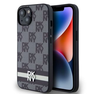DKNY&nbsp;PU Leather Checkered Pattern and Stripe Case for iPhone 13 Black