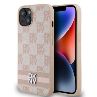 DKNY&nbsp;PU Leather Checkered Pattern and Stripe Case for iPhone 13 Pink