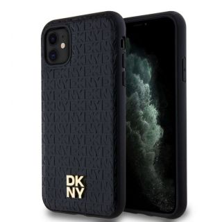 DKNY&nbsp;PU Leather Repeat Pattern Stack Logo MagSafe Case for iPhone 11 Black
