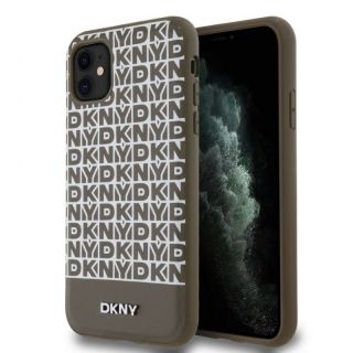 DKNY&nbsp;PU Leather Repeat Pattern Bottom Stripe MagSafe Case for iPhone 11 Brown