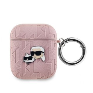 -&nbsp;Karl Lagerfeld - Karl Lagerfeld PU Embossed Karl and Choupette Heads Case for AirPods 1 / 2 Pink