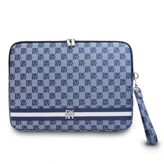 DKNY&nbsp;PU Leather Checkered Pattern and Stripe Laptop Sleeve 13 / 14'' Blue