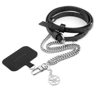 GUESS&nbsp;Crossbody Strap PU 4G Chain with Charm Silver / Black
