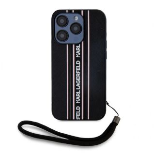 -&nbsp;Karl Lagerfeld - Karl Lagerfeld PU Saffiano Athleisure Stripe and Strap Case for iPhone 15 Pro Max Pink