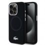 Lacoste Liquid Silicone Microfiber Silver Croc Logo MagSafe Case for iPhone 15 Pro Black