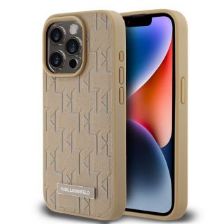 -&nbsp;Karl Lagerfeld - Karl Lagerfeld PU Leather Monogram Metal Logo MagSafe Case for iPhone 14 Pro Max Beige