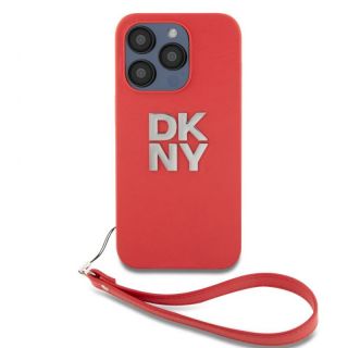 DKNY&nbsp;PU Leather Stack Logo Wrist Strap Case for iPhone 14 Pro Red