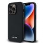 DKNY PU Leather Silver Metal Logo Magsafe Case for iPhone 14 Pro Black