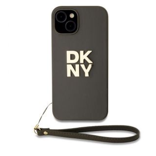 DKNY&nbsp;PU Leather Stack Logo Wrist Strap Case for iPhone 13 Brown