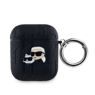 -&nbsp;Karl Lagerfeld - Karl Lagerfeld PU Embossed Karl and Choupette Heads Case for AirPods 1 / 2 Black