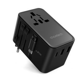 - Choetech Choetech PD5022 70W EU / US / AUS / UK Travel Adapter with Built-in USB-C Cable Black melns