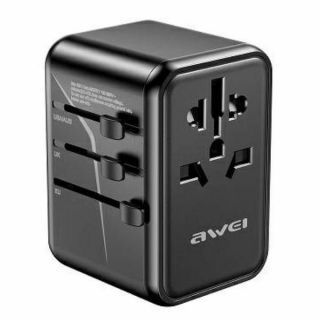 - Awei AWEI Adapter siec 2xUSB+3xUSB-C C-40 65W 4w1 US / AU / EU / UK czarny / black Univesal Travel GaN Charger melns