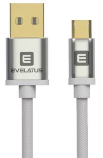 Evelatus Data cable Micro USB EDC02 dual side gold plated connectors White zelts balts
