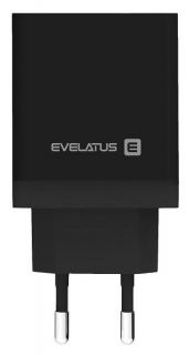 Evelatus Universal Travel Charger ETC04 USB 2.4A + Type-C 3A 30W Power Delivery Black melns