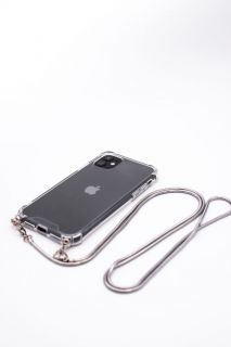 Evelatus Evelatus Apple iPhone 11 Pro Silicone TPU Transparent with Necklace Strap Pro Silver sudrabs
