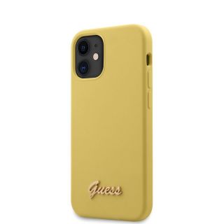 GUESS iPhone 12 mini Silicone Metal Logo Script Cover Yellow dzeltens