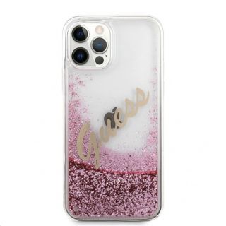 GUESS iPhone 12 Pro Max Liquid Glitter Vintage Cover Pink rozā