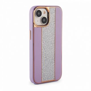 - iPhone 15 Diamonds and Leather Case Pink Sand rozā
