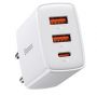 Baseus Compact fast charger 2x USB  /  USB Type C 30W 3A Power Delivery Quick Charge white CCXJ-E02 
 White balts