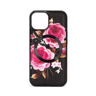 Evelatus iPhone 14 Leather Case Zipper Design Flower Black