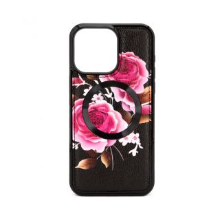 Evelatus iPhone 14 Pro Leather Case Zipper Design Flower Black