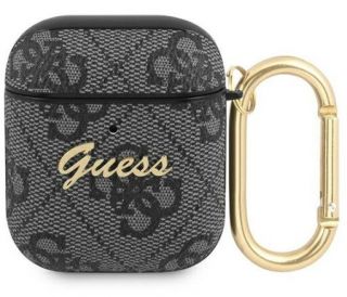 GUESS Guess Apple AirPods 1 / 2 cover szary / grey 4G Script Metal Black pelēks melns