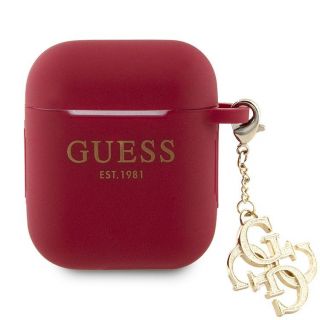 GUESS Airpods 1/2 Case Silicone Classic Logo Gold With 4G Charm Magenta