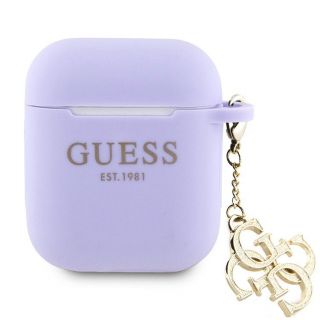 GUESS Airpods 1/2 Case Silicone Classic Logo Gold With 4G Charm Purple