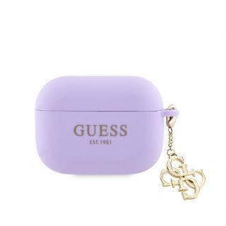 GUESS Airpods Pro Case Silicone Classic Logo Gold With 4G Charm Purple