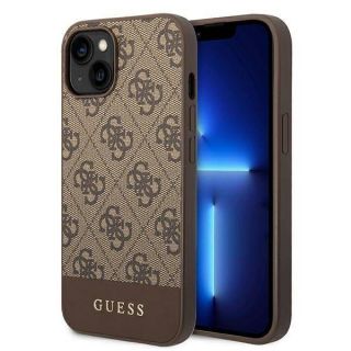 GUESS Hardcase 4G Stripe Collection GUHCP14MG4GLBR Back Cover, Apple, iPhone 14 Plus, Brown, 6.7 ''
