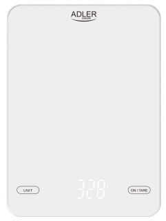 - Adler 
 
 Kitchen Scale AD 3177w Maximum weight capacity 10 kg, Accuracy 1 g, White balts
