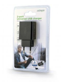 ENERGENIE 2-port universal USB charger EG-U2C2A-03-BK Black melns