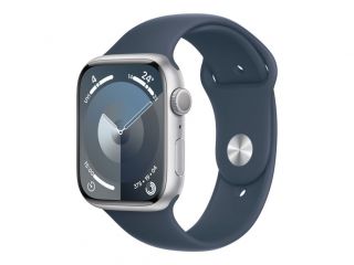 Apple Apple 
 
 Watch Series 9 GPS 45mm Silver Aluminium Case with Storm Blue Sport Band - S / M sudrabs zils