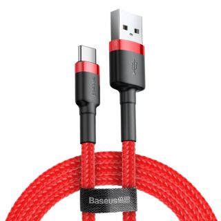 Baseus Cafule Cable durable nylon cable USB  /  USB-C QC3.0 3A 1M red  CATKLF-B09 sarkans