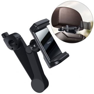 Baseus car headrest phone holder with built-in 15 W Qi wireless charger black  WXHZ-01 melns