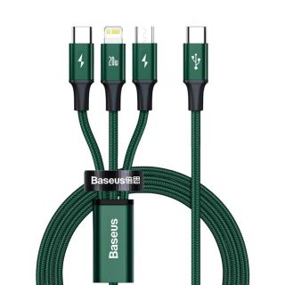 Baseus Baseus Baseus Rapid 3in1 USB Typ C - USB Typ C  /  Lightning  /  micro USB cable 20 W 1,5 m green  CAMLT-SC06 zaļš