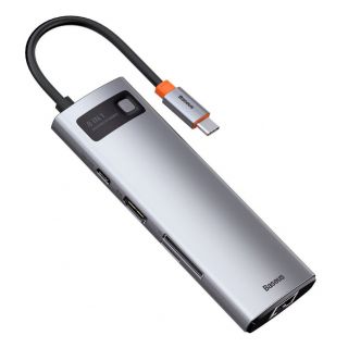 Baseus Baseus Metal Gleam 8in1 USB-C - USB-C PD 100W HUB 1x HDMI 4K 30Hz 1x SD and microSD card reader 3x USB-A 3.2 1xRJ45 - gray 