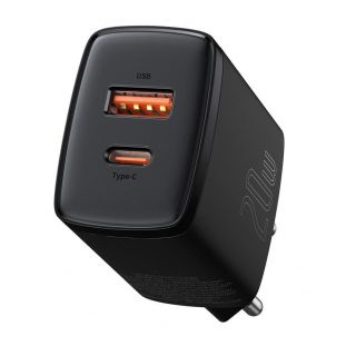 Baseus Compact fast charger USB  /  USB Type C 20W 3A Power Delivery Quick Charge 3.0 black  CCXJ-B01 melns