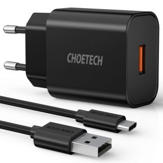 - Choetech Choetech quick charger Quick Charge 3.0 18W 3A + USB cable USB Type C 1m black  Q5003 melns