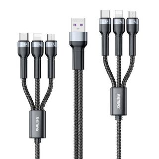 Remax Remax Remax Jany Series multi-functional 6in1 USB cable - micro USB + USB Type C + Lightning  /  micro USB + USB Type C + Lightning 2m black  RC-124 melns