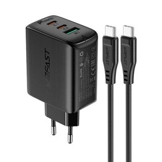 - Acefast Acefast 2in1 wall charger 2x USB-C  /  USB-A 65W, PD, QC 3.0, AFC, FCP  set with USB-C 1.2m cable  black  A13 black