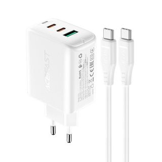 - Acefast Acefast 2in1 wall charger 2x USB-C  /  USB-A 65W, PD, QC 3.0, AFC, FCP  set with USB-C 1.2m cable  white  A13 white